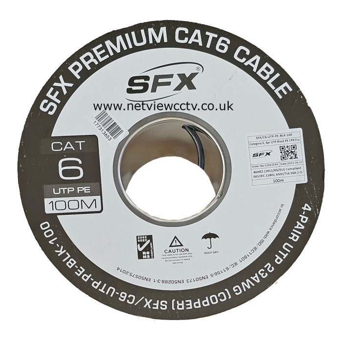 100m Cat6 Premium UTP Cable Solid Copper PE External Grade Black