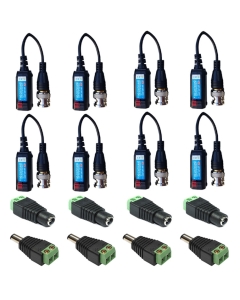 4 Camera Connector Kit: 4K Baluns (+Tail) for Hikvision Turbo HD Cameras