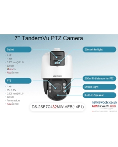4MP TandemVu PTZ DS-2SE7C432MW-AEB(14F1)(P3) 200m IR 32X Zoom, Audio &amp; Visual Alarm